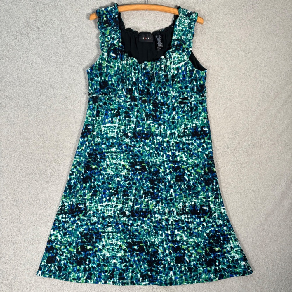 Axcess‎ Babydoll Dress Womens XL Abstract Print Sleeveless Green Blue Black Y2K